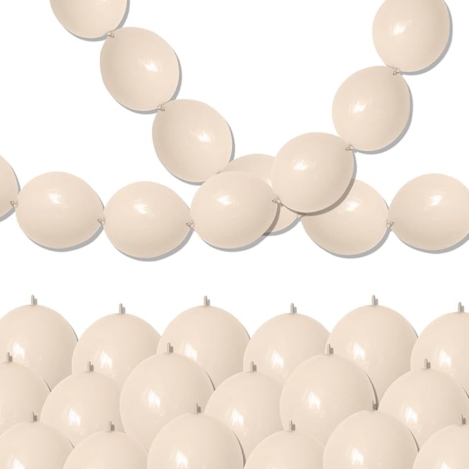 Sand White Quick Link Balloons, 60PCS Linking Balloon for Making Balloon Wall Arch Chains, Cream Beige Linked Balloons for Wedding Birthday Baby Shower Engagement Graduation Party Decorations (10inch)-Ruum Studio Home