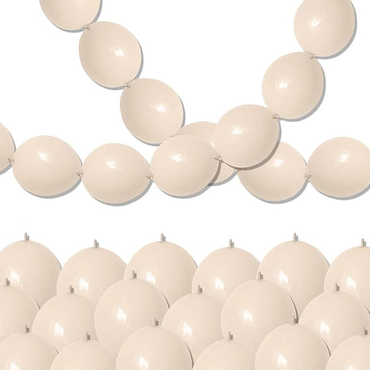 Sand White Quick Link Balloons, 60PCS Linking Balloon for Making Balloon Wall Arch Chains, Cream Beige Linked Balloons for Wedding Birthday Baby Shower Engagement Graduation Party Decorations (10inch)-Ruum Studio Home