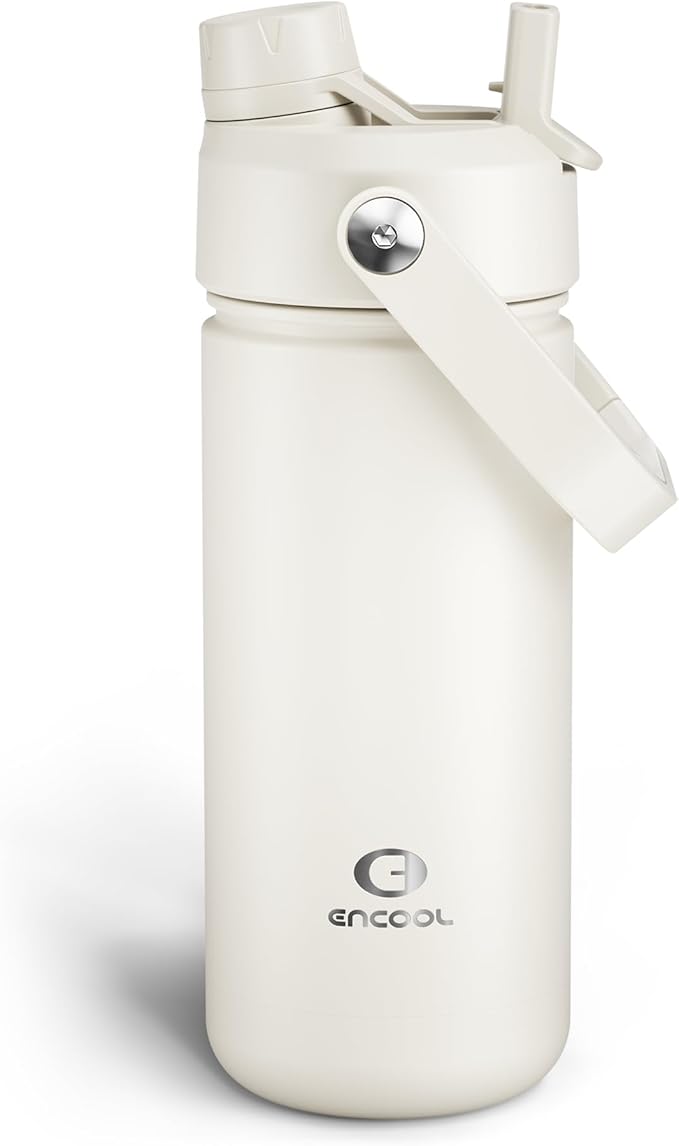 Insulated Water Bottle with Straw Stainless Steel Water Bottle, Leak-Proof, BPA-Free, Double Wall Vacuum Keeps Cold for 24 Hours for Sports, Travel, School (18 oz, Cream Moon)-Ruum Studio Home