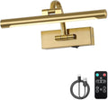 Wireless Picture Lights for Wall Rechargeable Brass Gallery Lights Battery Operated Art Lamps with Remote and Timer Dimmable Painting Lights for Artwork Portrait Display 12 Inch 2W 2700K-Ruum Studio Home