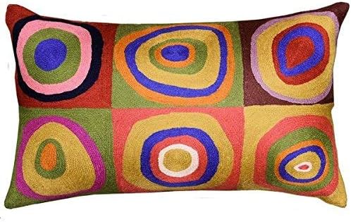 Lumbar Kandinsky Cushion Cover Farbstudie Quadrate Hand Embroidered Wool 13x21-Ruum Studio Home