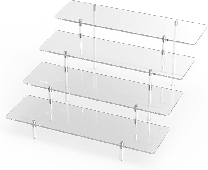 Acrylic Display Riser Stand Shelf Clear 4 Tier Cupcake Stand Perfume Display Holder Figures Desktop Decoration and Organizer Showcase Toys Retail Display Rack Candy Dessert Buffet 4 Step Collection (1 PACK)-Ruum Studio Home