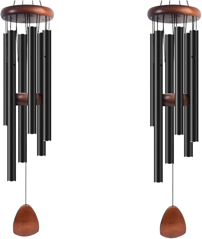 Large Aluminium Wind Chimes 37" Inches to Create a Zen Atmosphere Suitable for Outdoor, Garden, Patio Decoration Wind Chimes with Wind Catcher Suitable as A Gift for Unisex(2 Pack Black)-Ruum Studio Home