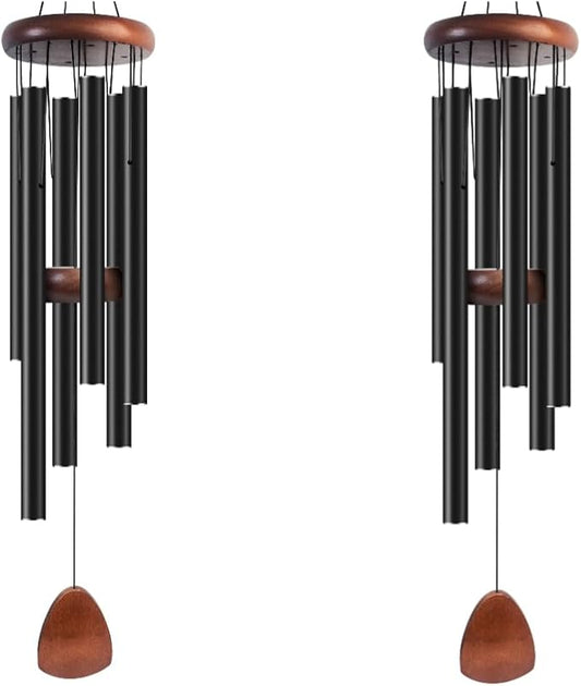 Large Aluminium Wind Chimes 37" Inches to Create a Zen Atmosphere Suitable for Outdoor, Garden, Patio Decoration Wind Chimes with Wind Catcher Suitable as A Gift for Unisex(2 Pack Black)-Ruum Studio Home