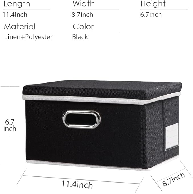 PRANDOM Storage Boxes with Lids [3-Pack] Fabric Collapsible Storage Bins Organizer Containers Baskets Cube with Cover for Home Bedroom Closet Office Nursery Black（11.4X8.6X6.7-Ruum Studio Home
