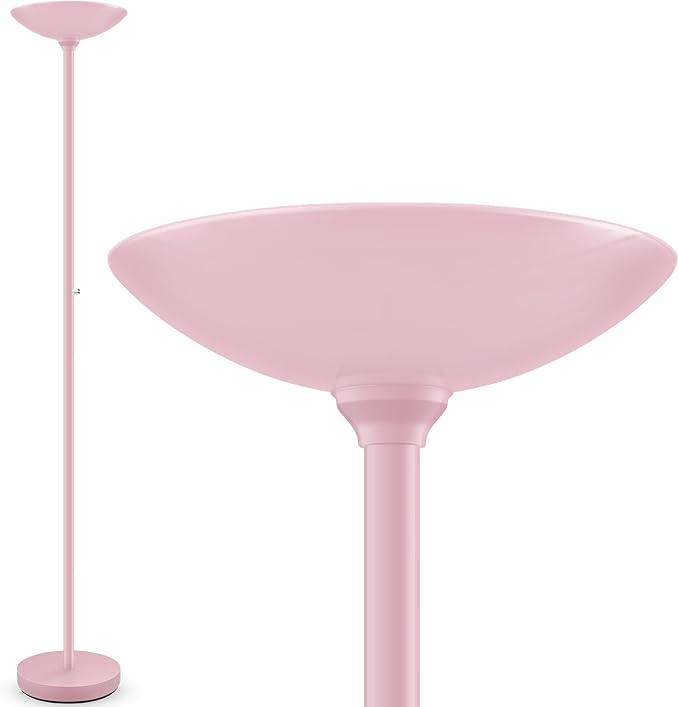 BoostArea Torchiere Floor Lamp Pink, 30W Super Bright LED Standing Lamp, 3000K Stepless Dimmable Pole Lamp with Rotary Switch, 71inch Tall Metal Modern Floor Lamps for Living Room,Bedroom,Home Decor-Ruum Studio Home
