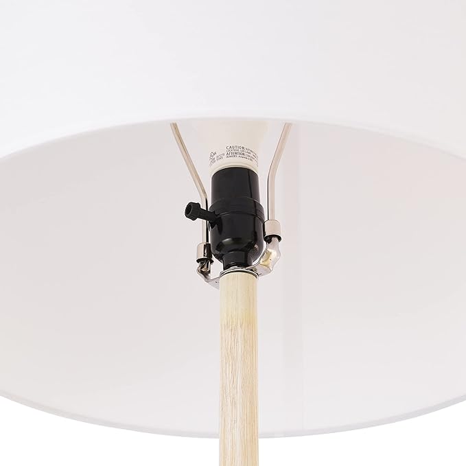 GLOBE Electric 52112 65" Floor Lamp, Faux Wood Finish, White Cotton Shade, Japandi Style, E26 Base, Modern Bedroom and Living Room Lighting-Ruum Studio Home