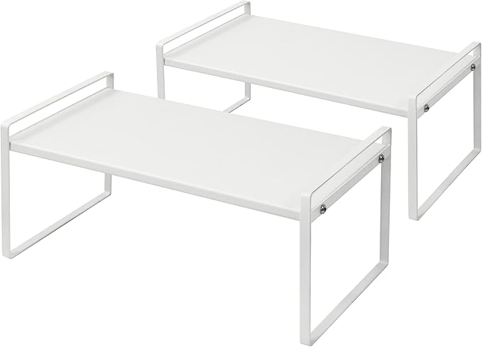 Nxconsu 2Pack Cabinet Shelves Stackable Shelf Organizer Rack Riser for Kitchen Cabinet Pantry Cupboard Counter Countertop Home Organization Storage Space Saver Heavy Duty Metal Nonslip White-Ruum Studio Home