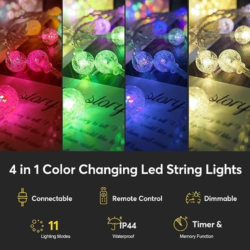 Multicolor Crystal Globe String Lights Plug in 116 Ft. 200 LED 8 Modes with Remote,Waterproof Fairy String Lights for Indoor Outdoor Bedroom Party Wedding Garden Christmas Tree Decor-Ruum Studio Home