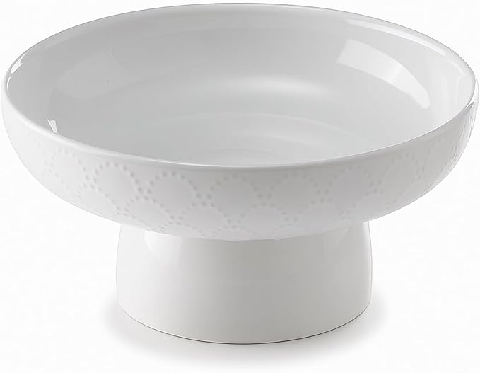 ONEMORE Ceramic Fruit Bowl, 10" Large White Removable Pedestal Bowl for Kitchen Counter, Modern Footed Fruit Bowl with Draining Holes, Decorative Fruit Bowls for Vegetables, Snacks, Candies-Ruum Studio Home