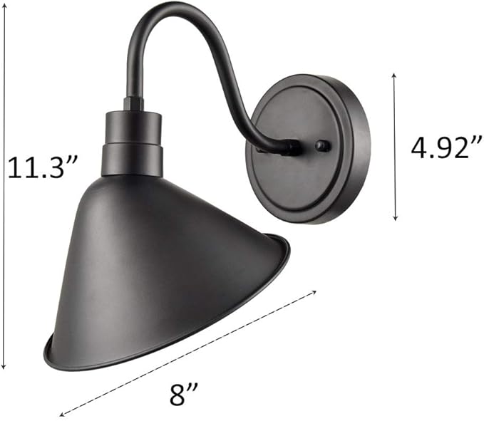 DIRYZON Industrial Gooseneck Wall Sconces Antique Black Barn Light for Kitchen Sink Patio Porch Set of 2-Ruum Studio Home