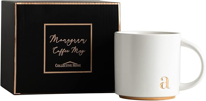 COLLECTIVE HOME - Monogram Ceramic Mugs, 15 oz Golden Initial Coffee Cups, Elegant Alphabet Tea Mugs, Elegant Personalized Mug with Gift Box, Luxurious Cups for Office and Home (a)-Ruum Studio Home