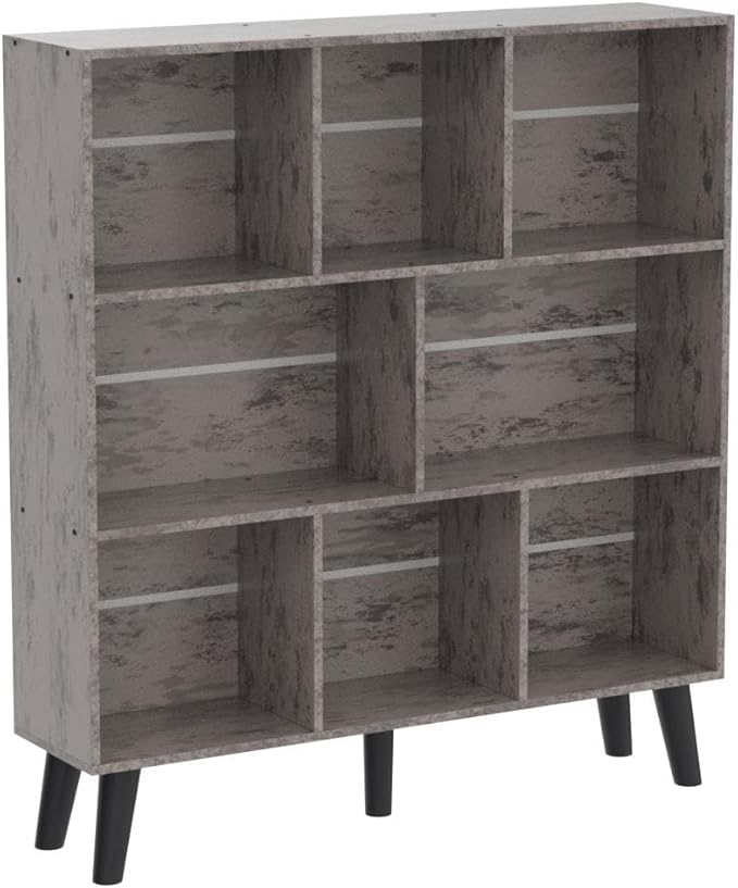 LEYAOYAO 8 Cube Bookshelf,3 Tier Bookcase with Legs,Modern Grey Mid-Century Bookshelves,Large Farmhouse Open Storage Organizer Shelf, Retro Wooden Display Book Case for Bedroom,Living Room,Office-Ruum Studio Home