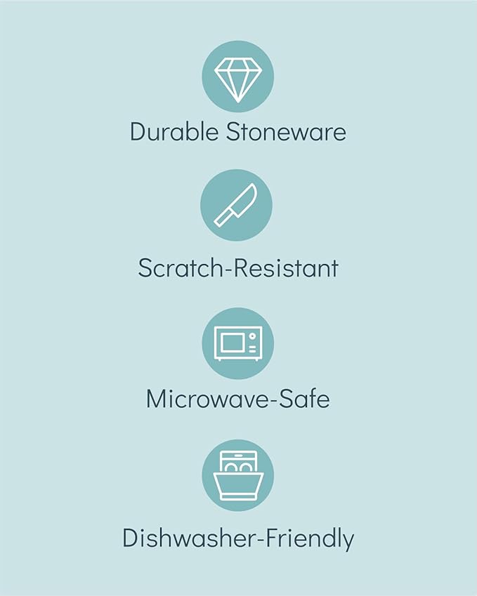 24 Piece Dinnerware Sets for 8 - Modern Style Stoneware Dinnerware Set - Microwave Safe Dinner Plates and Bowls Sets for 8, Ceramic Dish Set, Bowl and Plate Sets for 8, Beige Light Blue Set for 8…-Ruum Studio Home