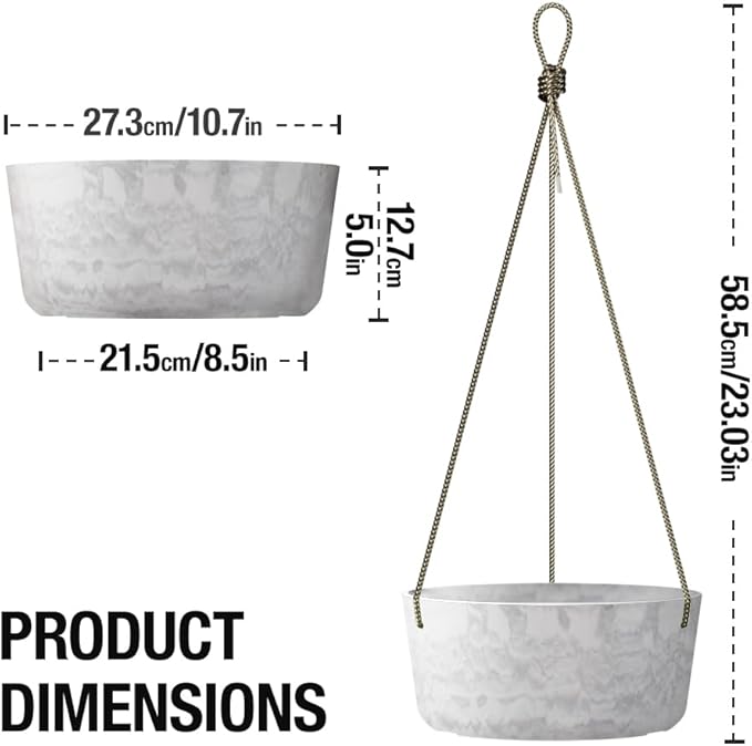 10.7 Inch Hanging Planter for Outdoor Indoor Plants，2 Pack Hanging Flower Pots with Drain Holes for Garden Home Decor Use (Marble)-Ruum Studio Home