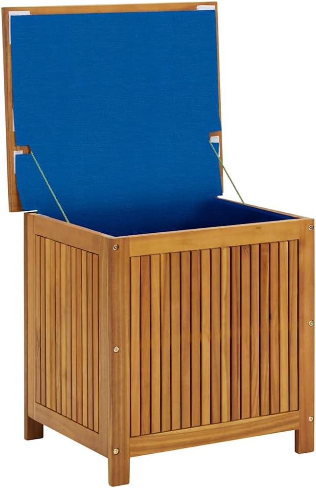 vidaXL Wooden Deck Box - Outdoor Teak Storage Chest, Ideal for Patio Furniture Cushions, Pool Accessories, Garden Tools - Water-Resistant Bag Inside - 23.6''x19.7''x22.8'', Solid Acacia Wood-Ruum Studio Home