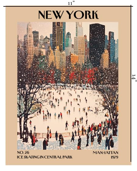 Retro Vintage New York Wall Art Print - 11x14 Unframed Poster - New York City Souvenirs, Cute Trendy Colorful Wall Decor (Ice Skating in Central Park, 11x14")-Ruum Studio Home