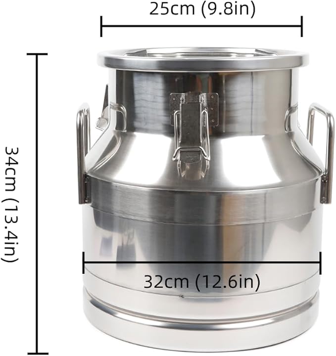 Stainless Steel Milk Can, 20 L/5.25 Gallon Heavy Duty Airtight Storage Canister Milk Bucket with Lid, Embedded Silicone Milk Jug Wine Pail Water Cereals Bucket with Three Latches and Two Handles