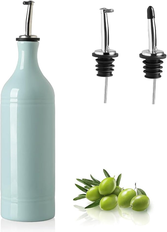 Sweejar Large Ceramic Olive Oil Dispenser Bottle, Opaque Oil Cruet Protects to Reduce Oxidation, Suitable For Storage Of Vinegar, Soy Sauce & Other Liquids, Pack of 1, 24 Fl Oz (Light Blue)-Ruum Studio Home