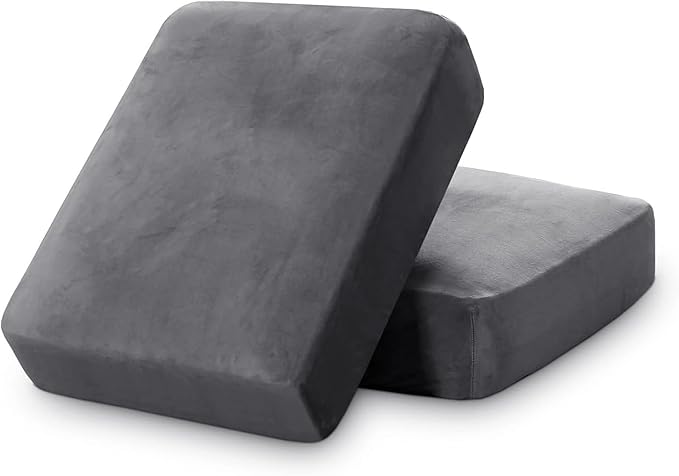 PrinceDeco Stretch Velvet Couch Cushion Covers for Individual Cushions Sofa Cushion Cover Seat, Sofa Covers Washable, Couch Seat Cushion Covers for Sectional (2 Pieces, Grey)-Ruum Studio Home