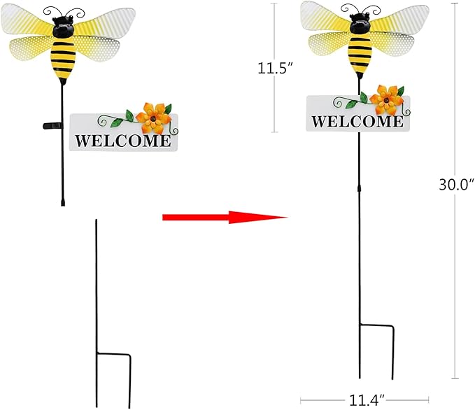 Veclotch 30"" H Metal Bee Garden Stake,Rustic Bee Decorative Yard Stakes Metal Yard Art Ornaments Welcome Sign Outdoor Spring Garden Decor for Patio Lawn Porch Pathway Decor-Ruum Studio Home