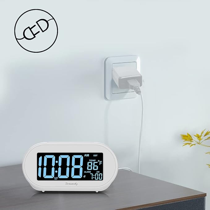 DreamSky Alarm Clocks for Bedrooms, Auto Set Digital Desk Clock for Bedside Nightstand, Electric Clock with Dimmable Brightness Dimmer, Auto DST, USB Port, Date, Temperature, Snooze-Ruum Studio Home