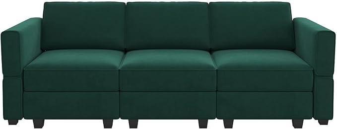 Belffin Modular Sofa Couch with Storage Seats Velvet 3 Seater Sofa for Living Room Green-Ruum Studio Home