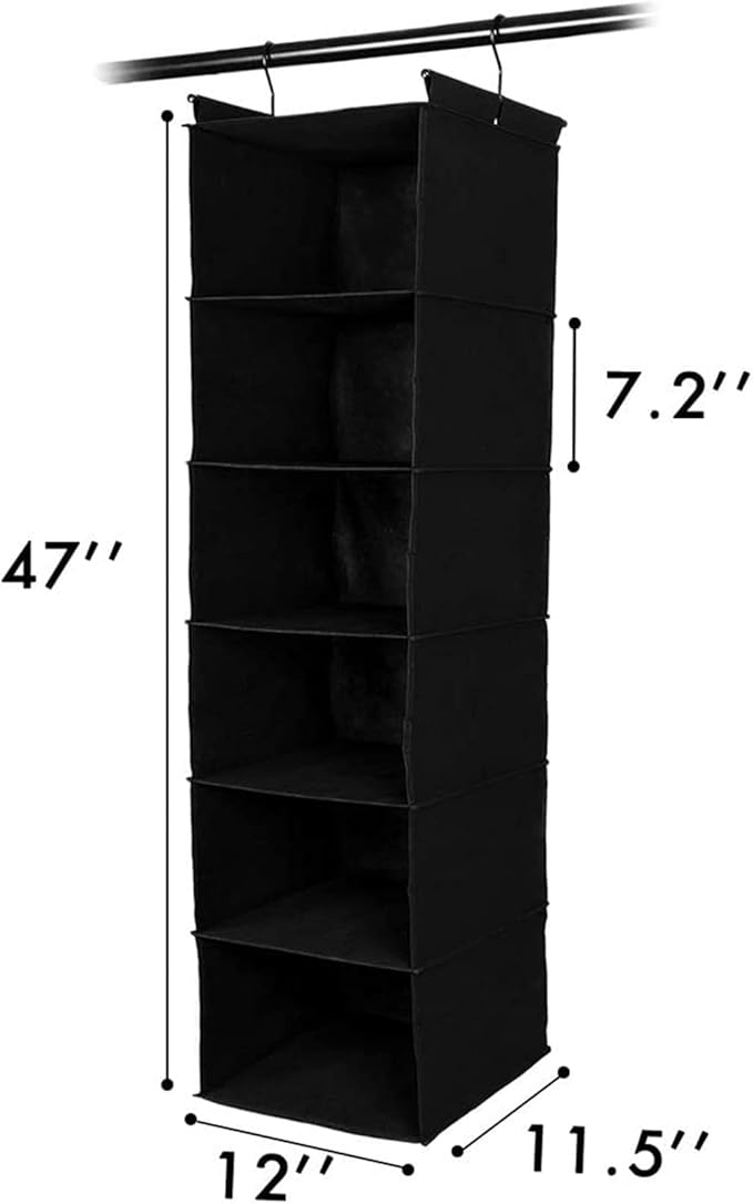 MAX Houser 6 Tier Shelf Hanging Closet Organizer, Closet Hanging Shelf with 2 Sturdy Hooks for Storage, 2 Pack, Foldable (Black)-Ruum Studio Home