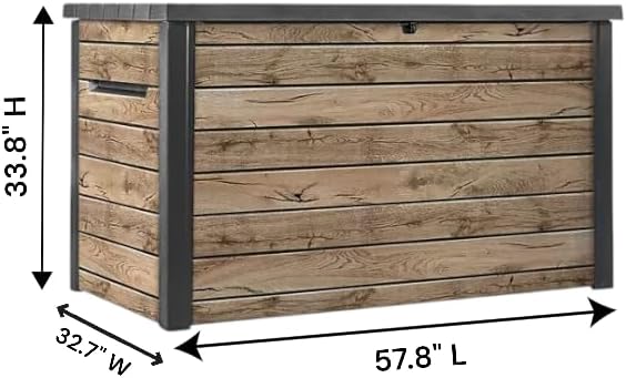 Outdoor Storage Box, Wood-Look Resin Deck Container, Indoor/Outdoor Storage, Ash Wood Brown (230 Gallon)-Ruum Studio Home
