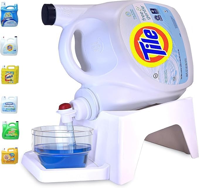 TidyFriend Laundry Detergent Dispenser with Tray & Strap, Laundry Soap Dispenser with Non-Slip Rubber Feet for Washing Room Organization, Easy Pour (White)-Ruum Studio Home
