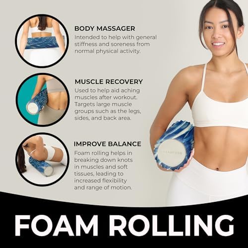 Oceanfoam Tidal Roller - Royal Marbled - Muscle Massage Foam Roller for Back Pain & Stretching - Firm and Ergonomic Wide Wave Textured - Yoga, Athletics, & Wellness - Full Size, 20" x 5"-Ruum Studio Home