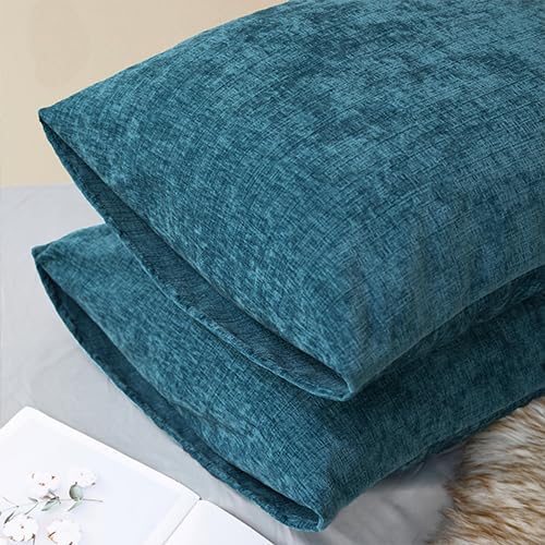 CaliTime Throw Pillow Covers Decorative 20 X 26 Inches Pack of 2 Cozy Chenille Standard Pillow Shams Cases for Couch Sofa Bed Living Room Home Ocean Blue-Ruum Studio Home