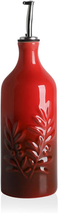 Sweejar Ceramic Olive Oil Dispenser Bottle, 20 Oz Relief Opaque Oil Cruet Protects To Reduce Oxidation, Suitable for Storage Vinegar, Soy Sauce, Coffee Syrup, Liquids, Set of 1 (Gradient Red)-Ruum Studio Home