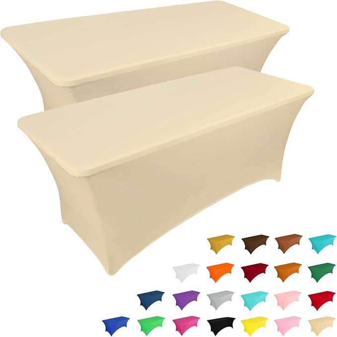 IVAPUPU 2 Pack 4FT Table Cloth for Rectangular Fitted Events Stretch Champagne Table Covers Washable Cover Spandex Tablecloth Protector for Party, Wedding, Cocktail, Banquet, Festival-Ruum Studio Home