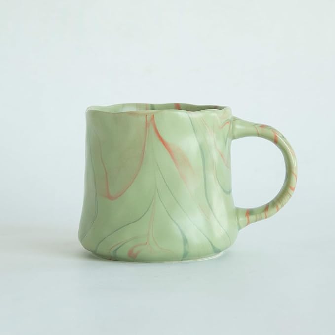 Abstract Art Ceramic Coffee Mugs Set - 1 Pack, Mint Green with Red and White Accents, Handcrafted Design for Modern Kitchen or Office-Ruum Studio Home
