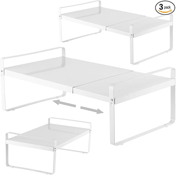 3 Pack Expandable Cabinet Shelf Organizer Kitchen Shelf Riser Stackable Pantry Shelves Kitchen Organizers and Storage Metal Spice Rack Countertop Organizer Cupboard Adjustable Shelfs Desk Rack Shelf-Ruum Studio Home