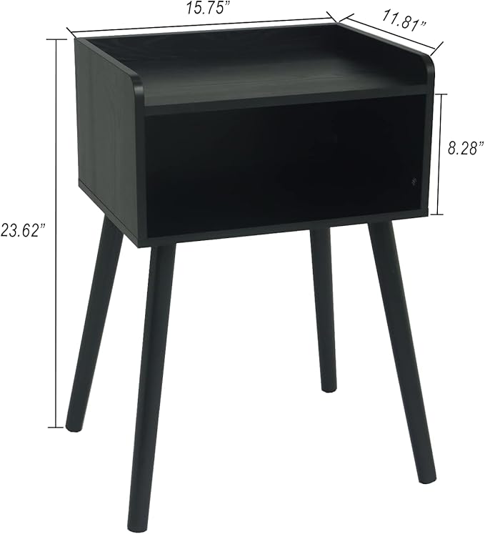 MaxSmeo Nightstand, Mid Century Modern Side Table Bedroom with Storage, Small End Bedside Table with Solid Wood Legs for Living Room, Office Small Spaces (Black)-Ruum Studio Home