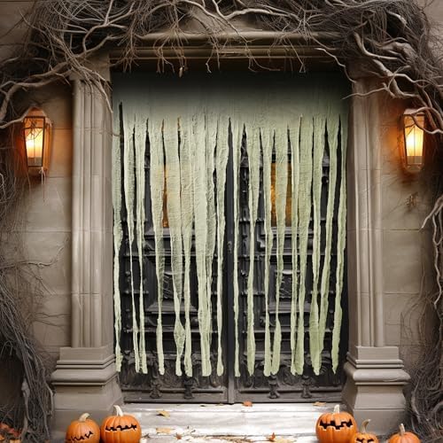 RunNico 2Pcs 85" x 60" Large Halloween Door Curtain Decoration, White Gauze Doorway Curtain, Creepy Cloth Strip Drape for Halloween Horror Theme Party Haunted House Costume Decor-Ruum Studio Home