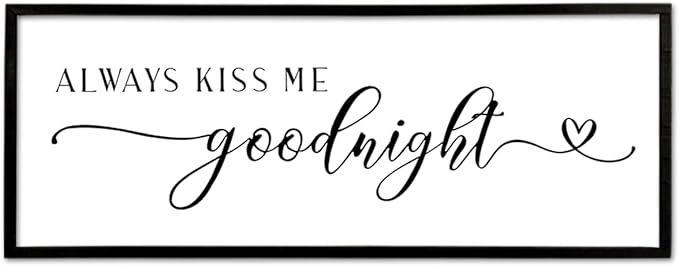 Always Kiss Me Goodnight Sign Wall Decor 40"X15" Master Bedroom Above Bed Large Wooden Framed for Couples Over Bed Wall Hanging Art (Black)-Ruum Studio Home