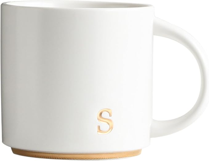 COLLECTIVE HOME - Monogram Ceramic Mugs, 15 oz Golden Initial Coffee Cups, Elegant Alphabet Tea Mugs, Elegant Personalized Mug with Gift Box, Luxurious Cups for Office and Home (s)-Ruum Studio Home