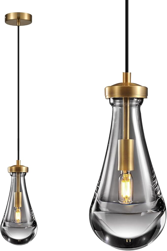 Raindrop Pendant Light, Brass Glass Pendant Lighting, Teardrops Modern Hanging Light for Entryway Foyer Stairway Kitchen Island Bedroom Dining Living Room Hallway-Ruum Studio Home