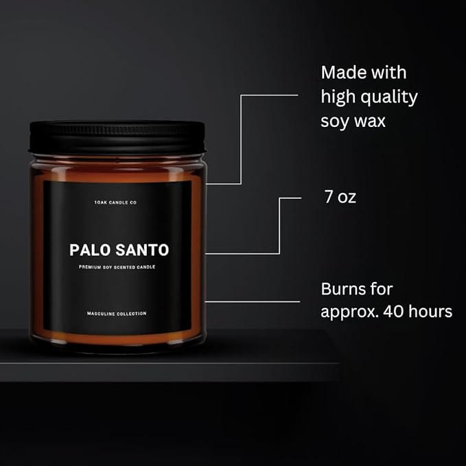 1OAK Scented Candles for Men - Palo Santo Candle - Mens Candles for Home - Masculine Candle - Long Burning Premium - Soy Wax (7oz.)-Ruum Studio Home