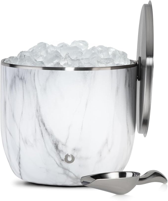 SNOWFOX XL Premium Vacuum Insulated Double Wall Stainless Steel Ice Bucket with Lid/Scoop, Bar Accessories, Large Elegant Party Bucket, Chills Several Bottles,Beautiful Entertaining Supplies,7L,Marble-Ruum Studio Home