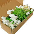 Mandy's Artificial Tulips 60 Stems White PU Faux Flowers for Wedding Home Decor 13.5 Inch-Ruum Studio Home