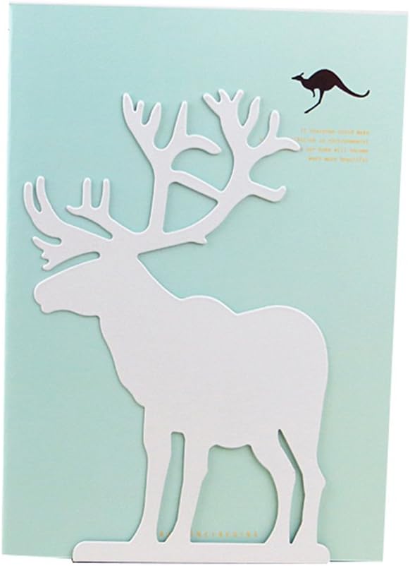 Winterworm Fashion Creative Cartoon Cute Iron Elk Moose Pattern Nonskid Metal Office Desk Bookends (White)-Ruum Studio Home