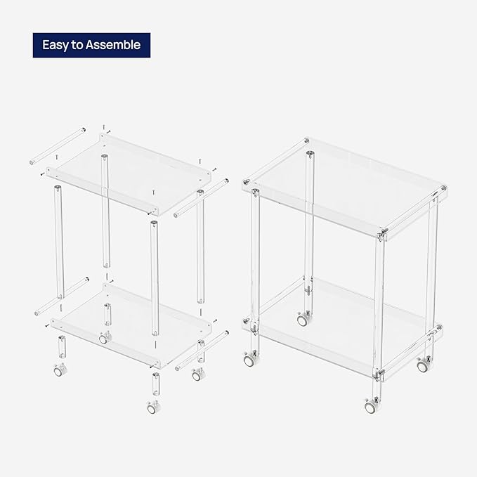 HMYHUM Acrylic Bar Cart, Rolling Serving Cart with 4 Lockable Wheels for The Home Bar, Kitchen, Living Room, Modern, 2-Tier, 23.6" L x 15" W x 30" H, Clear-Ruum Studio Home