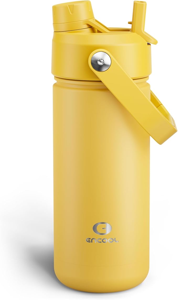 Insulated Water Bottle with Straw Stainless Steel Water Bottle, Leak-Proof, BPA-Free, Double Wall Vacuum Keeps Cold for 24 Hours for Sports, Travel, School (18 oz, Elfin Yellow)-Ruum Studio Home