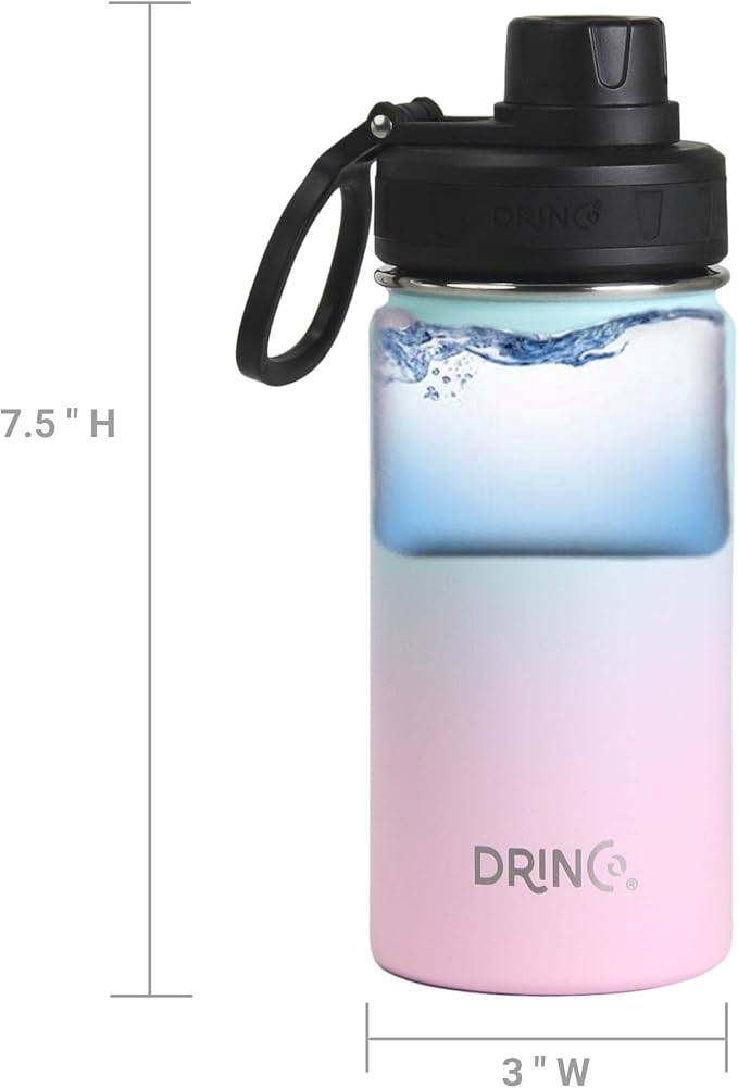 DRINCO Stainless Steel Water Bottle Spout Lid Vacuum Insulated Double Wall Water Bottle Wide Mouth (40oz 32oz 22oz 18oz 14oz) Leak Proof Keeps Cold or Hot (14 oz, 14oz Macaron)-Ruum Studio Home
