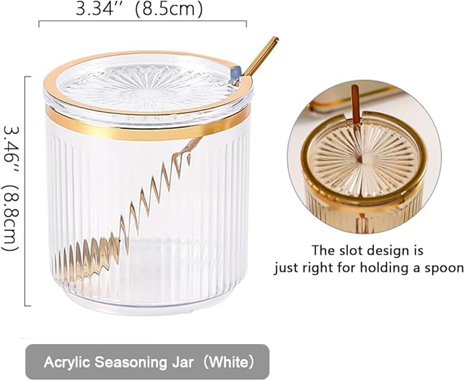 Acrylic Condiment Spice Jars and Box with Lids, Spoons, Tray - 3 Pack, Clear Plastic Canisters, Seasoning Box Set for Salt, Paprika, Sugar - Kitchen Storage-Ruum Studio Home