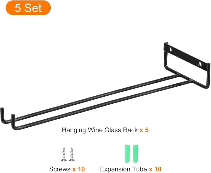 uxcell 5Pcs Wine Glass Rack, 11.81 Inch Iron Wine Glasses Rack Under Cabinet Stemware Rack - Wall Mountable Wine Glass Holder Storage Hanger for Bars Coffee Restaurants Kitchens, Black-Ruum Studio Home
